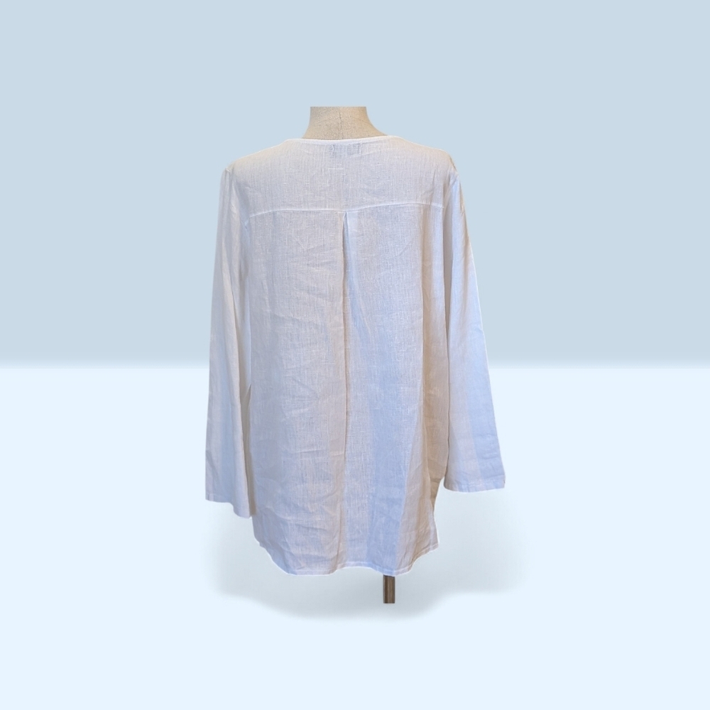 Made In Italy White Linen Blouse Crochet Trim Hi Lo Hem Cottagecore Peasant - Picture 3 of 9